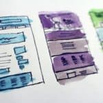 Croquis de maquettes de pages, étape de conception d'un site internet